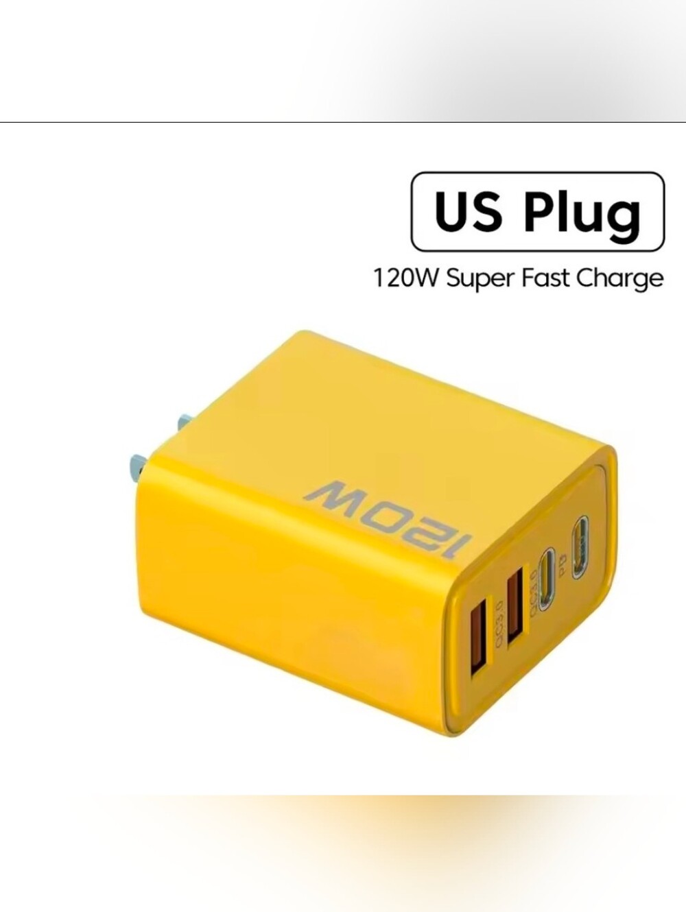 120W Super-Fast Yellow USB Wall Charger with Triple Ports
